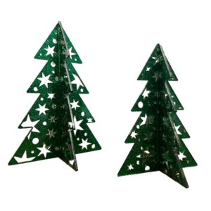 Zestaw choinek plexi zielony brokat